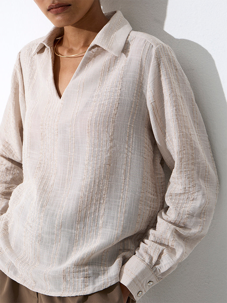Wardrobe Taupe Stripe Textured Blouse