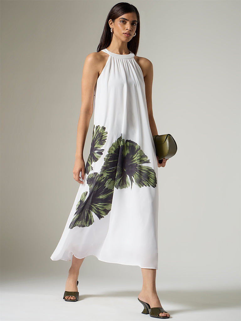 Wardrobe Ivory Foliage Printed A-Line Dress