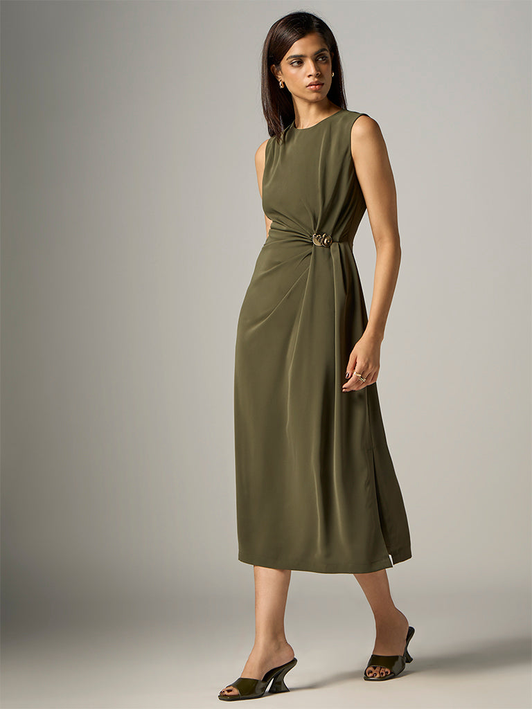 Wardrobe Olive Gold-Detail Straight Dress