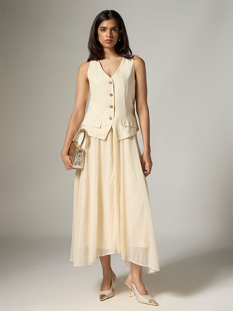 Wardrobe Cream Waistcoat-Style A-Line Dress