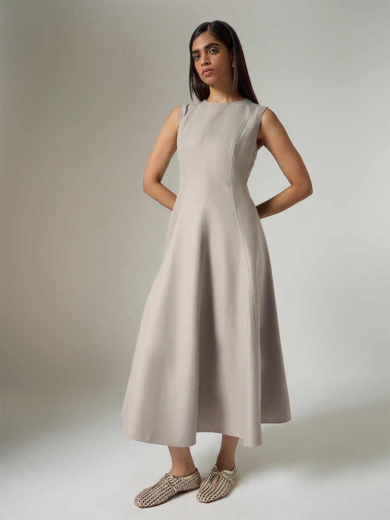 Wardrobe Grey Solid A-Line Dress