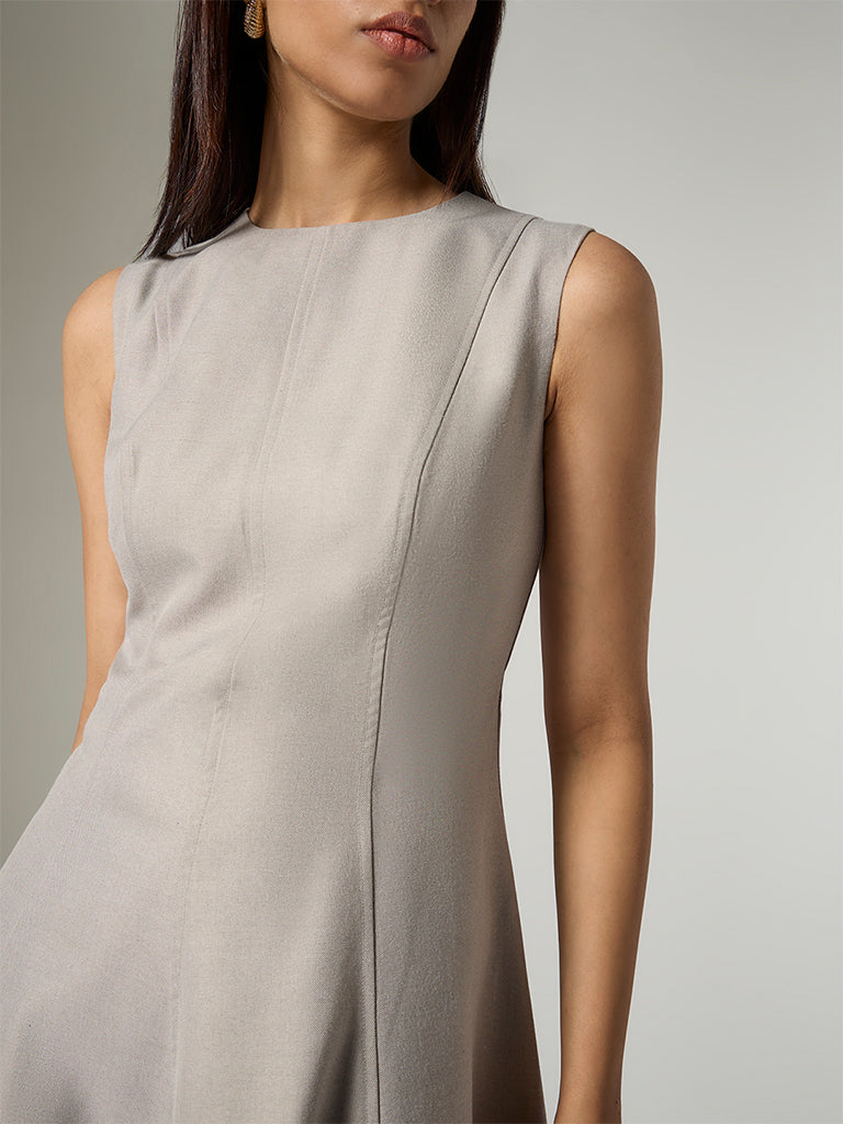 Wardrobe Grey Solid A-Line Dress
