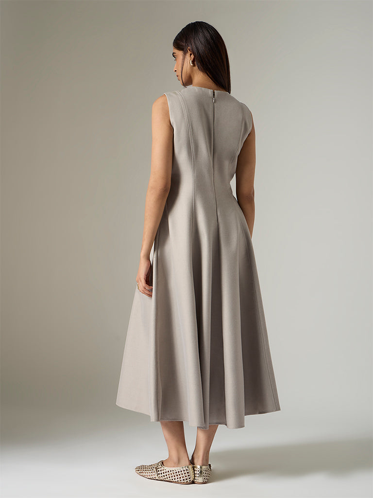 Wardrobe Grey Solid A-Line Dress