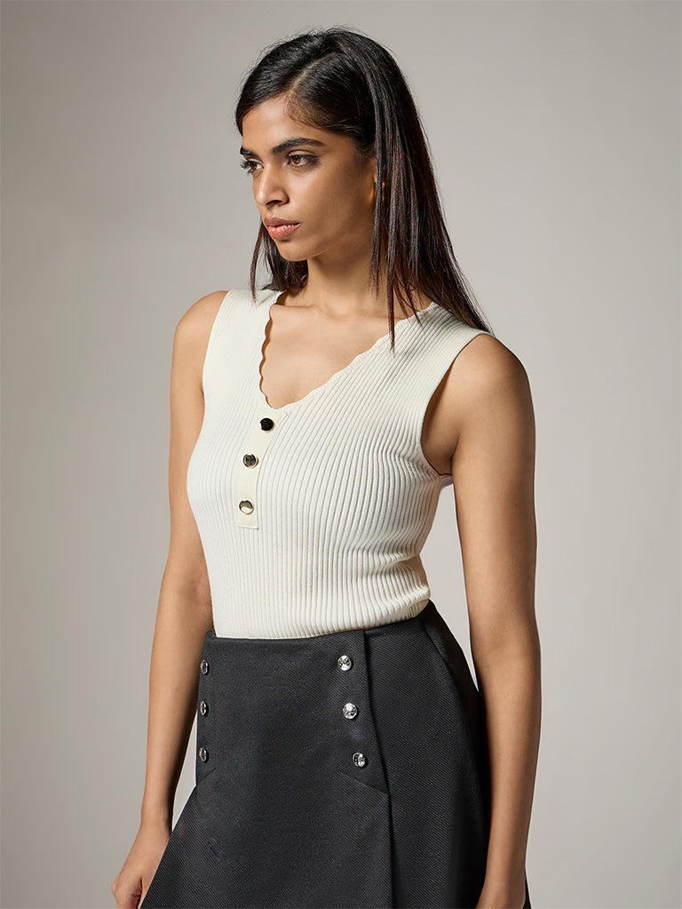 Wardrobe Ivory Ribbed Top
