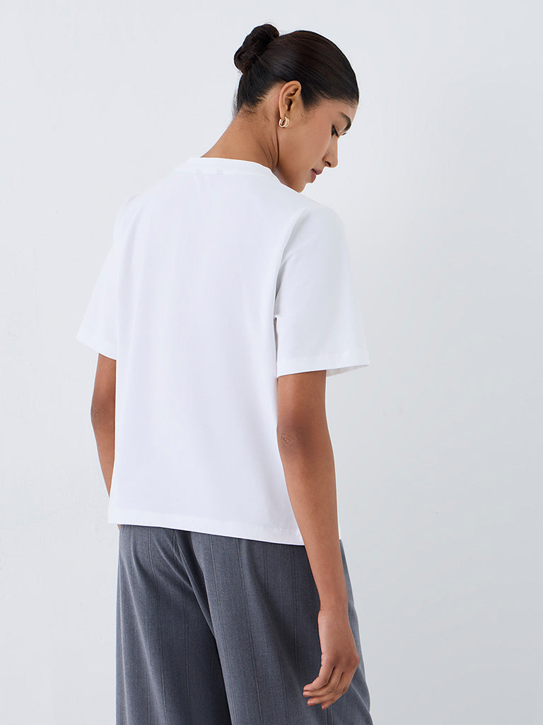 Wardrobe White Lace-Detail Cotton-Blend T-Shirt