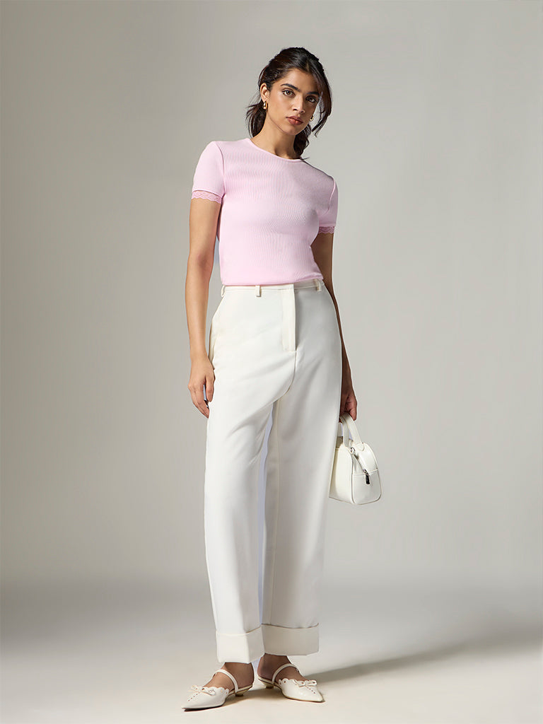 Wardrobe Ivory Solid High-Rise Trousers