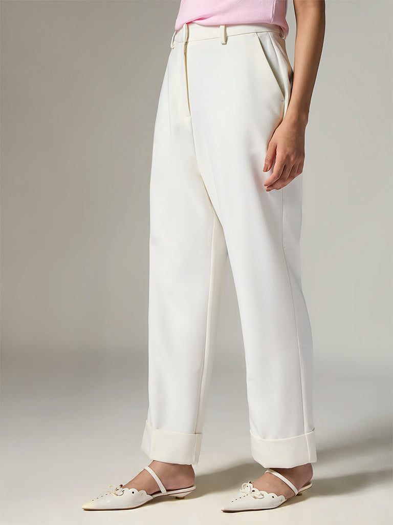 Wardrobe Ivory Solid High-Rise Trousers