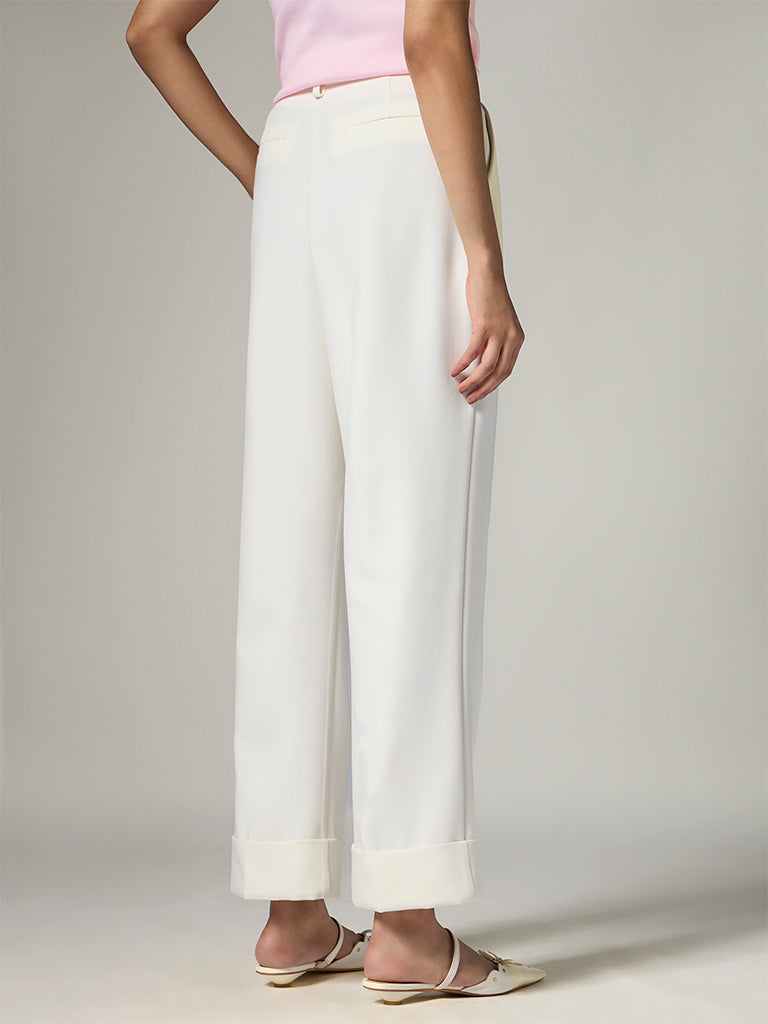 Wardrobe Ivory Solid High-Rise Trousers