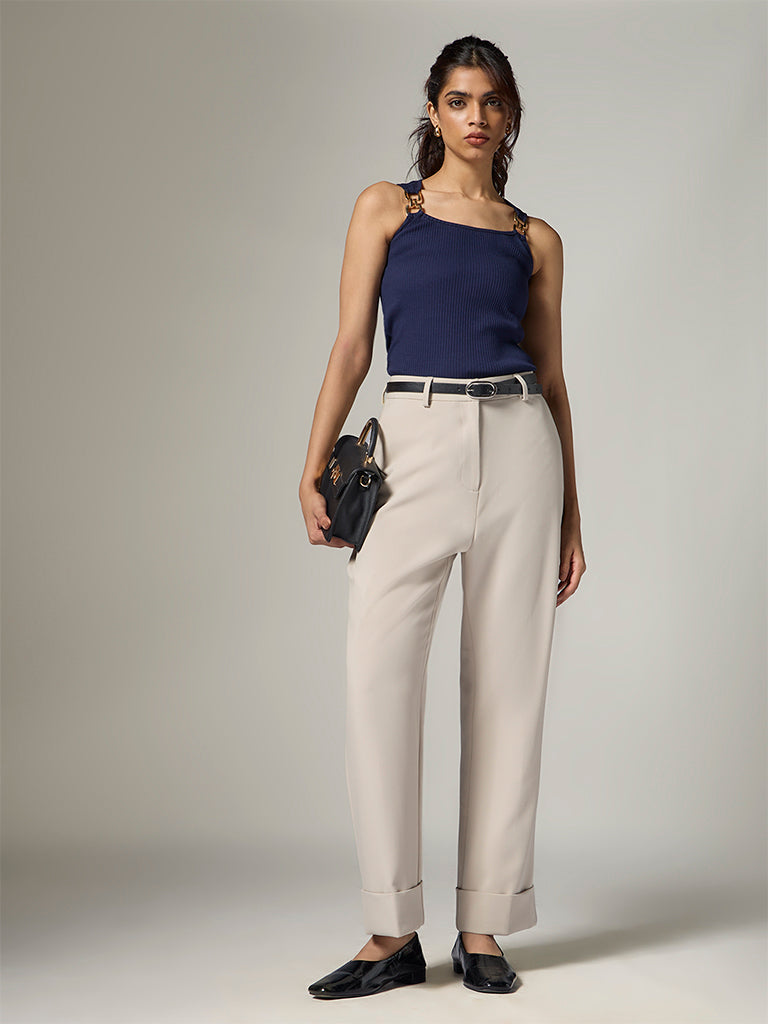 Wardrobe Taupe Solid High-Rise Trousers