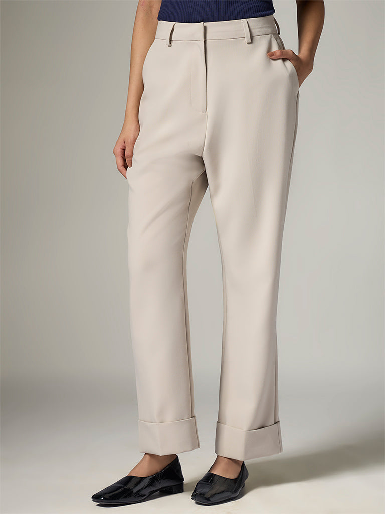 Wardrobe Taupe Solid High-Rise Trousers