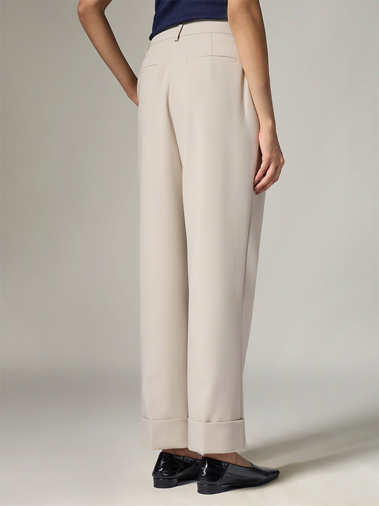 Wardrobe Taupe Solid High-Rise Trousers