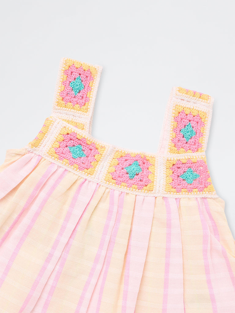 HOP Kids Girls  Multicolour Crochet Embroidered Cotton Top