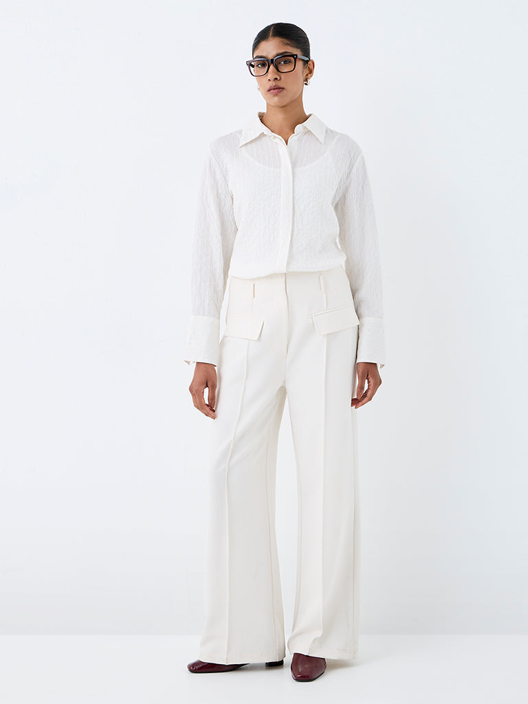 Wardrobe Ivory Self-Striped Cotton-Blend Shirt
