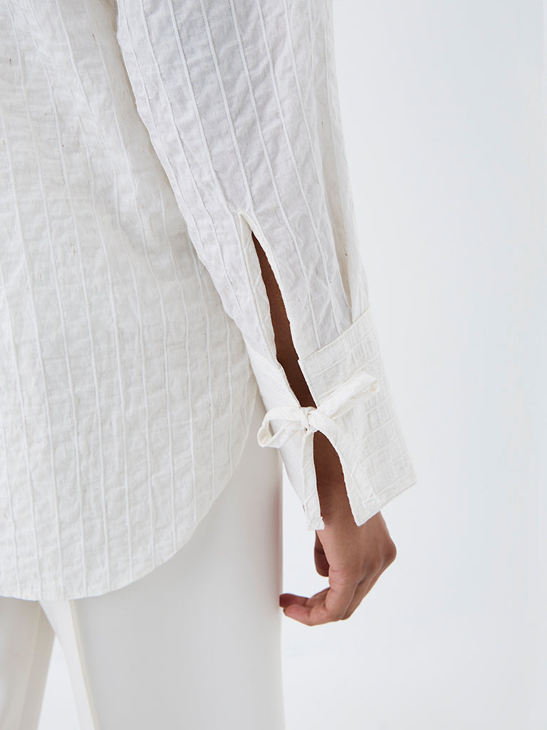 Wardrobe Ivory Self-Striped Cotton-Blend Shirt