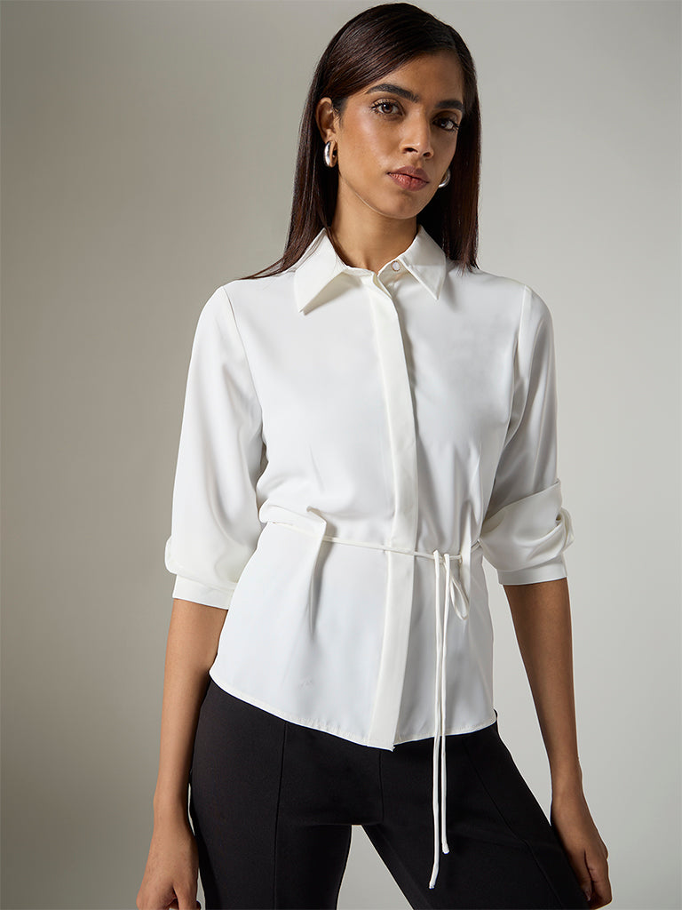 Wardrobe White Solid Blouse