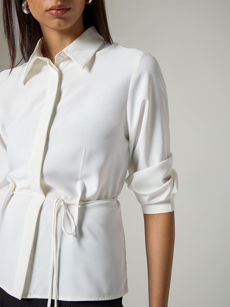 Wardrobe White Solid Blouse