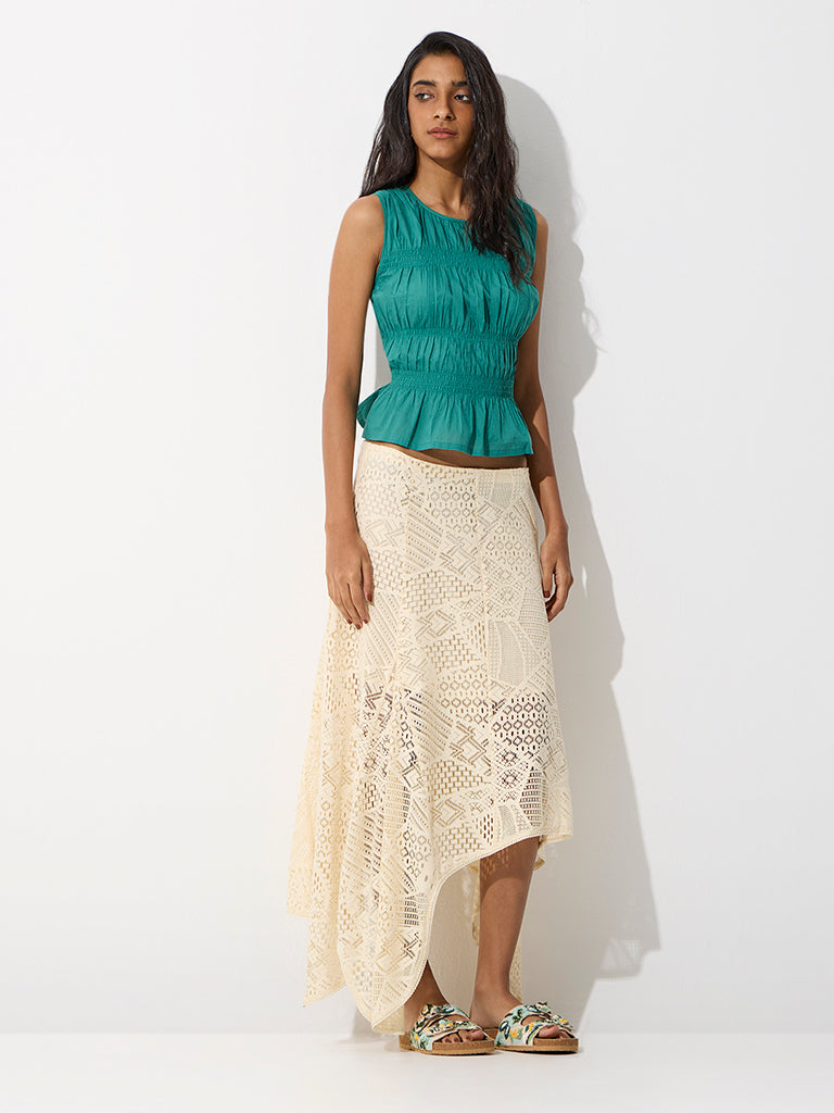 Bombay Paisley Teal Smocked Cotton Top