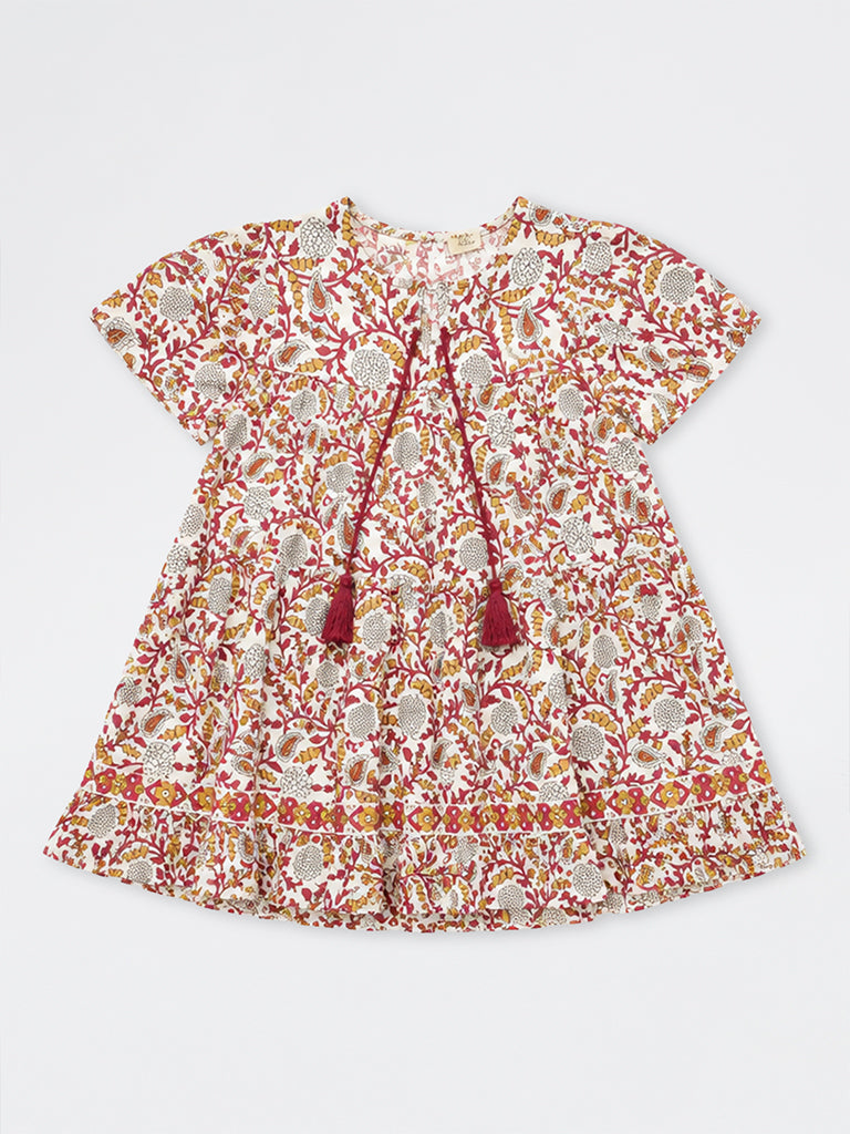 Utsa Kids Girls Multicolor Floral Printed Cotton A-Line Dress - (8-14 yrs)