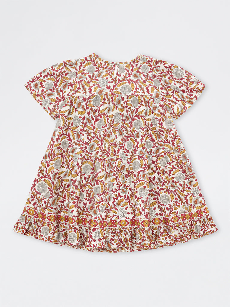 Utsa Kids Girls Multicolor Floral Printed Cotton A-Line Dress - (8-14 yrs)
