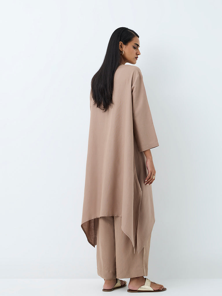 Zuba Dark Taupe Mandala Embroidered A-Line Kurta