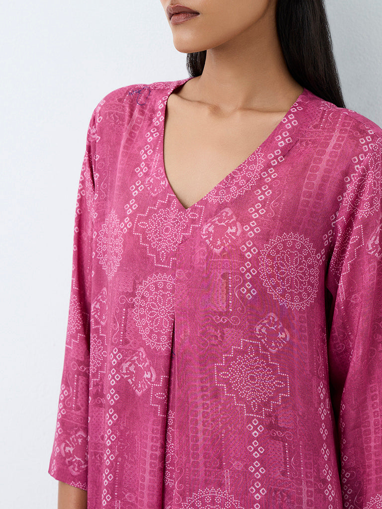 Zuba Pink Printed A-Line Kurta