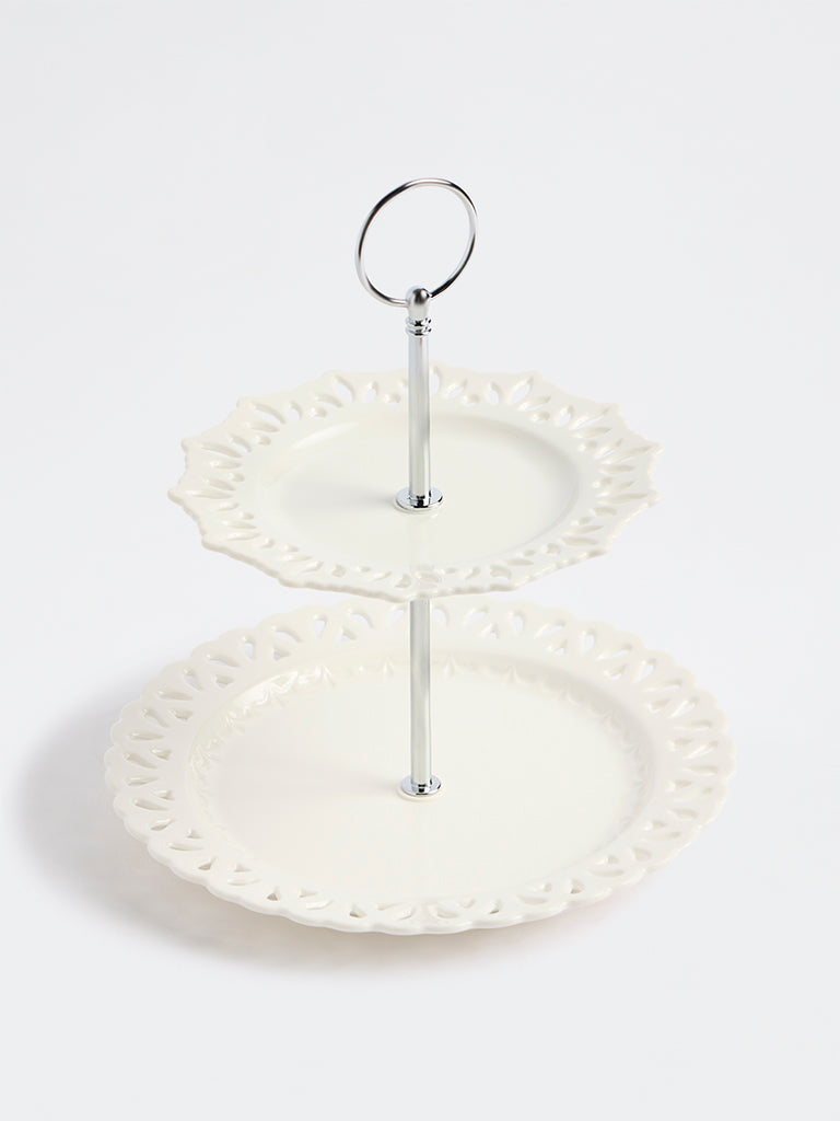 Westside Home White Laser-Cut Two-Tier Cake Stand