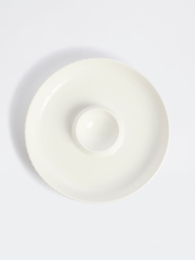 Westside Home White Ribbed Chip and Dip Platter