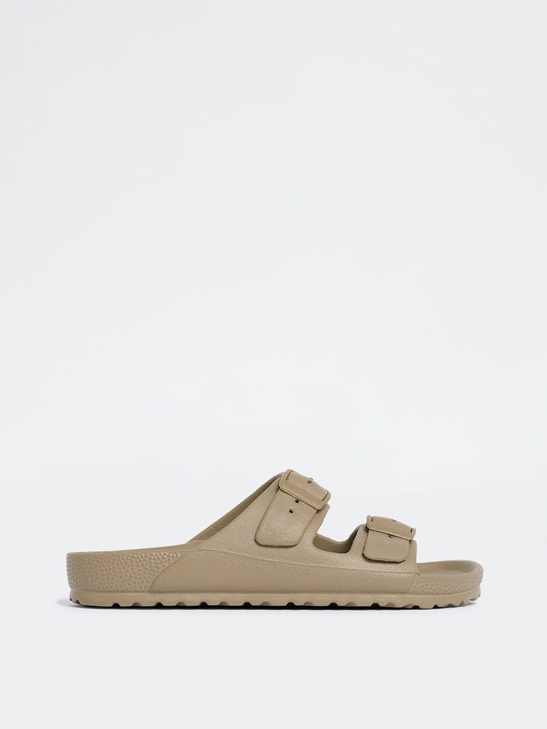 LUNA BLU Beige Dual Strap Slip-On Slides