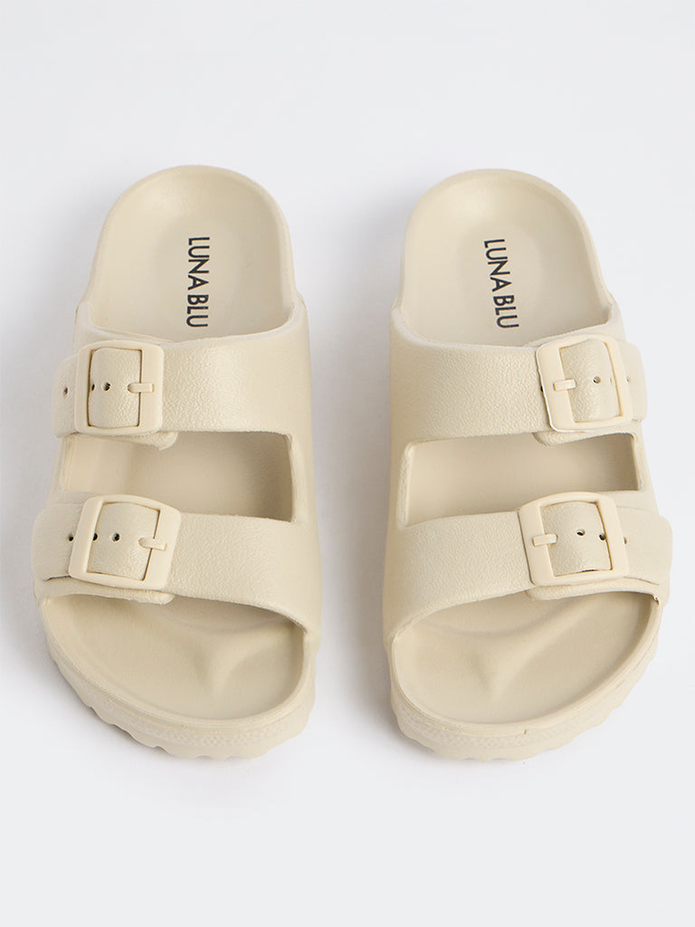 LUNA BLU Ivory Dual-Buckled Slip-On Slides
