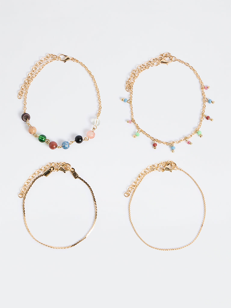 Westside Accessories Gold Beaded Multi-Chain Bracelets - Pack of 4