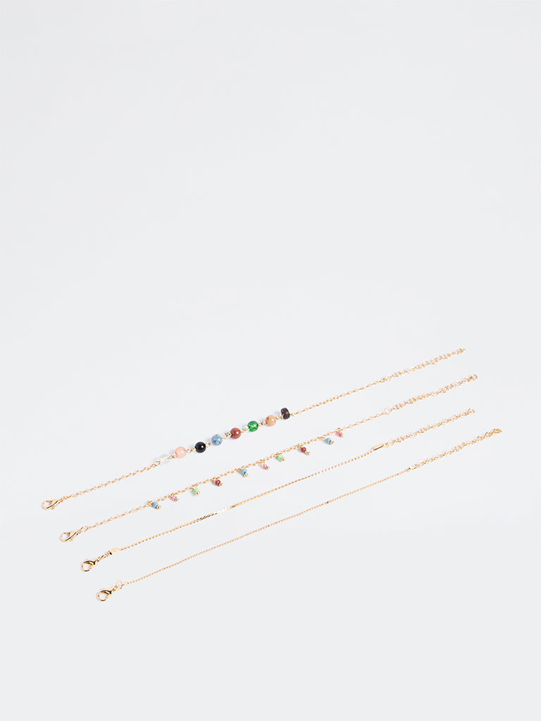 Westside Accessories Gold Beaded Multi-Chain Bracelets - Pack of 4