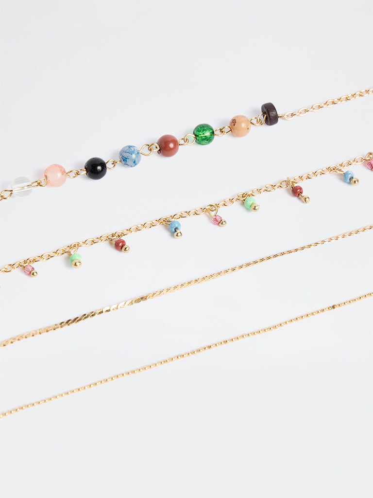 Westside Accessories Gold Beaded Multi-Chain Bracelets - Pack of 4