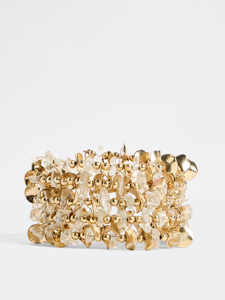 Westside Accessories Gold Beaded Statement Coil Bracelet