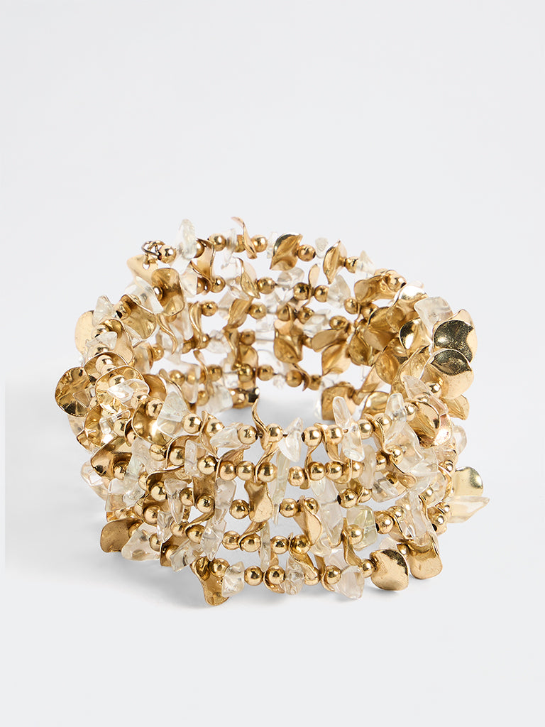 Westside Accessories Gold Beaded Statement Coil Bracelet