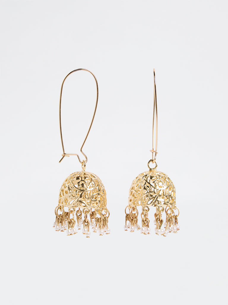 Westside Accessories Gold Fish Hook Jhumki Earrings