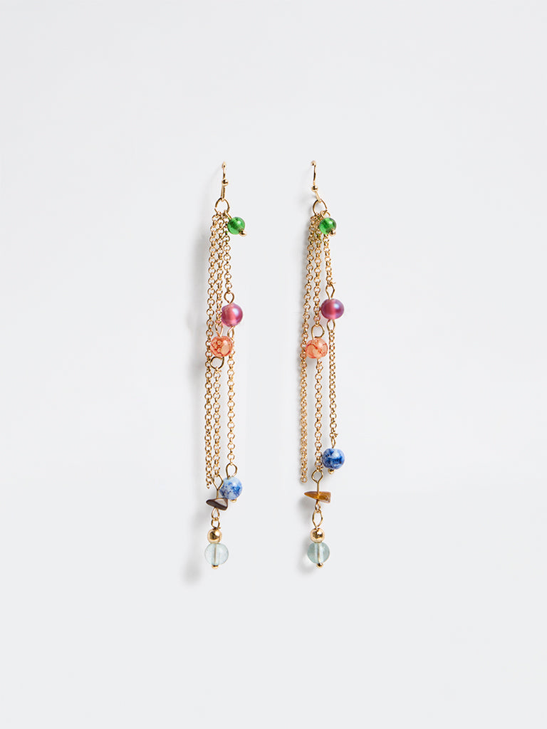 Westside Accessories Gold Beaded Chain Dangler Earrings
