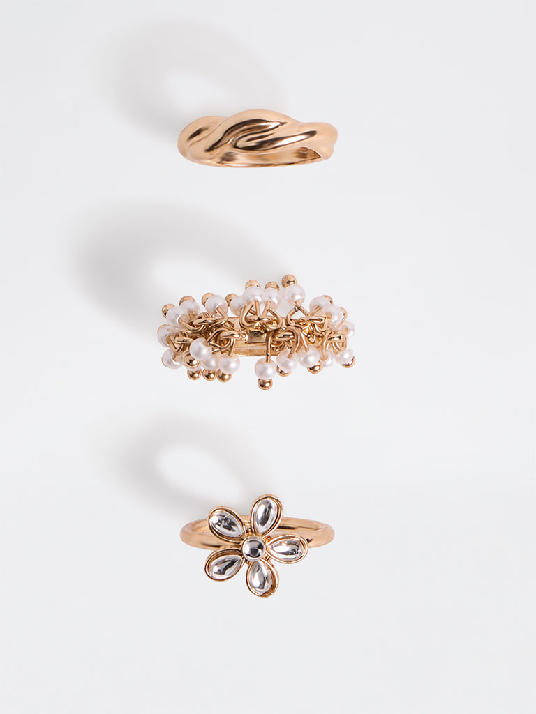 Westside Accessories Gold Multi-Design Rings - Pack of 3