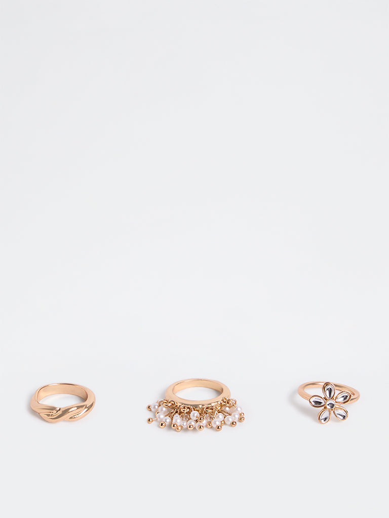 Westside Accessories Gold Multi-Design Rings - Pack of 3
