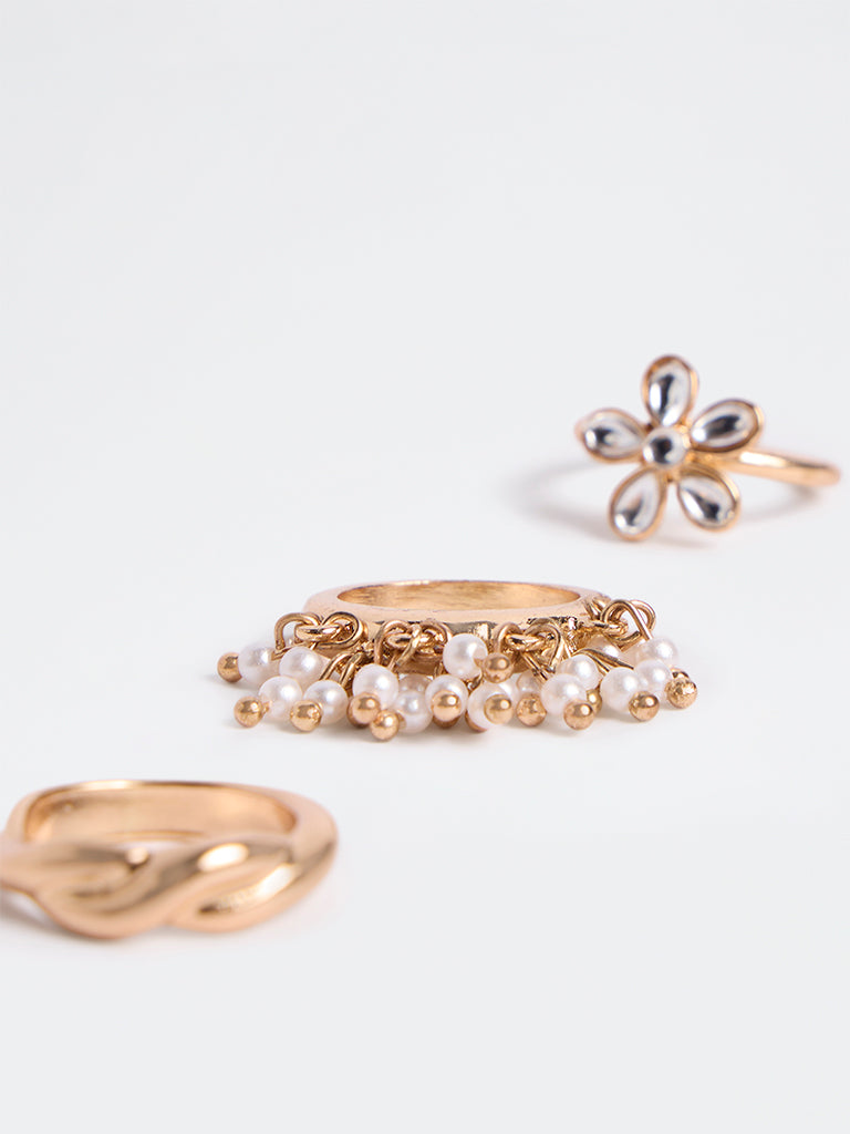 Westside Accessories Gold Multi-Design Rings - Pack of 3