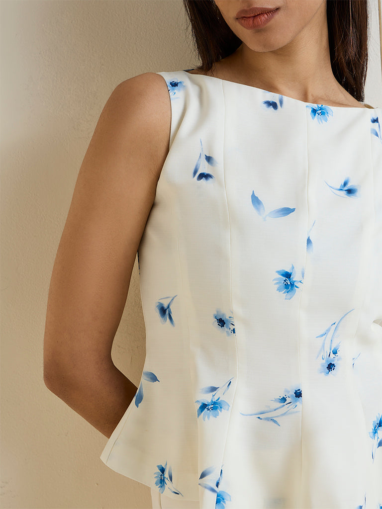 Wardrobe Off-White Floral Printed Peplum Top