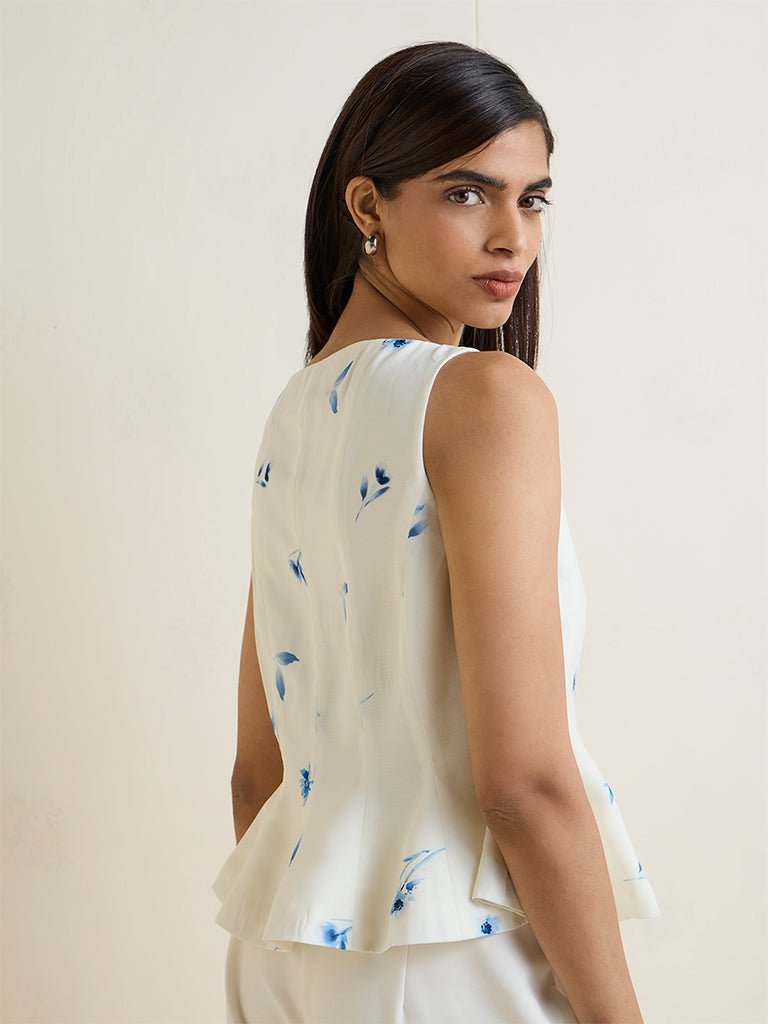 Wardrobe Off-White Floral Printed Peplum Top