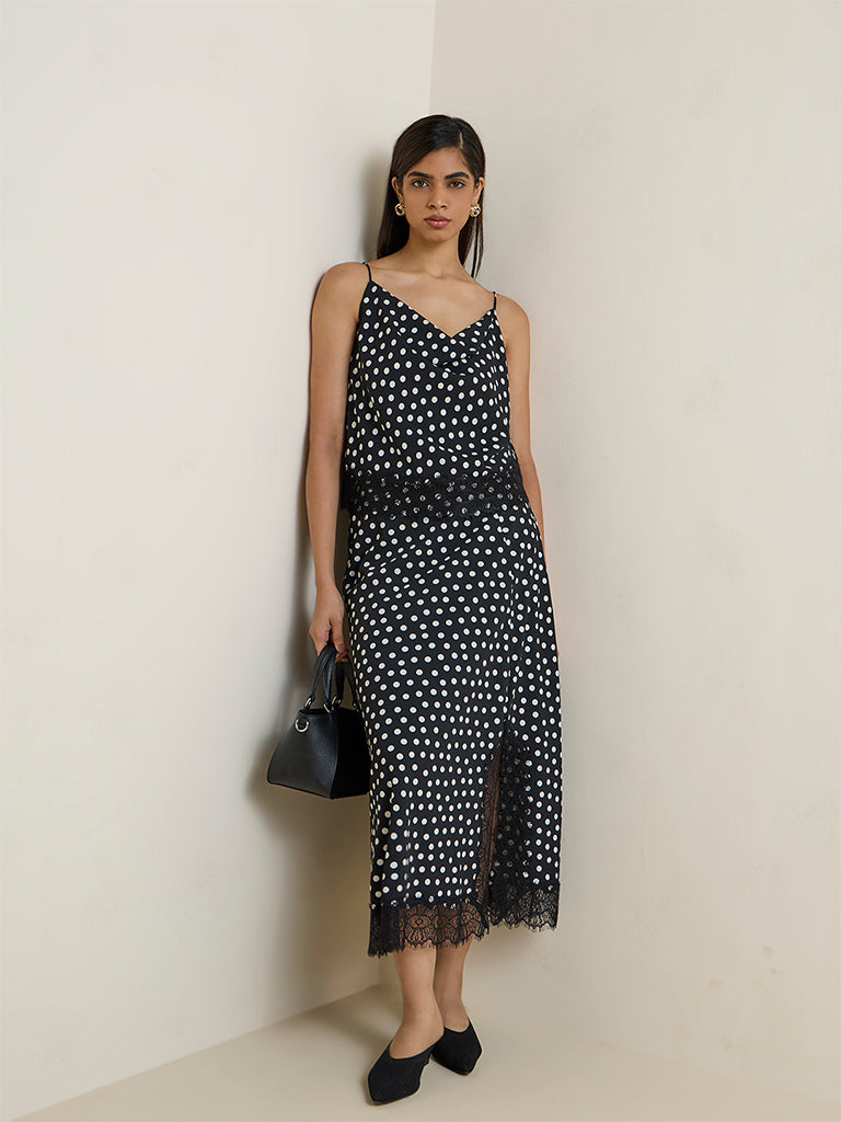 Wardrobe Black Polka Dot Printed High-Rise Skirt