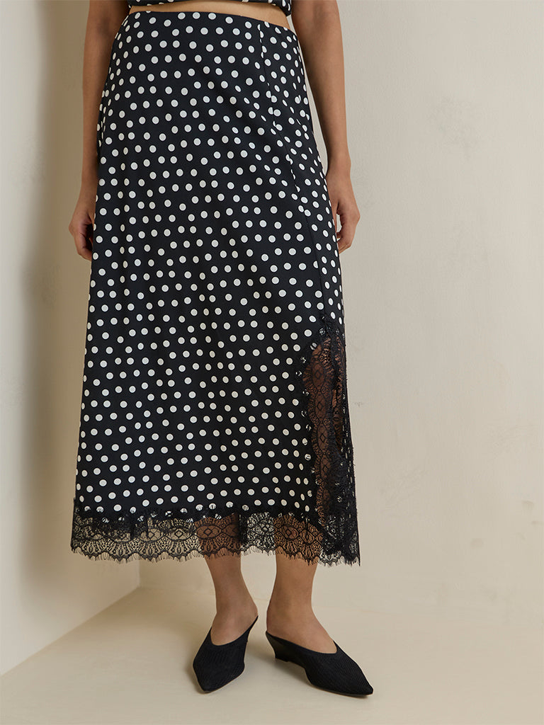 Wardrobe Black Polka Dot Printed High-Rise Skirt