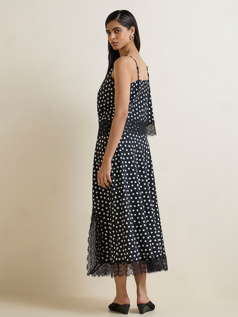 Wardrobe Black Polka Dot Printed High-Rise Skirt