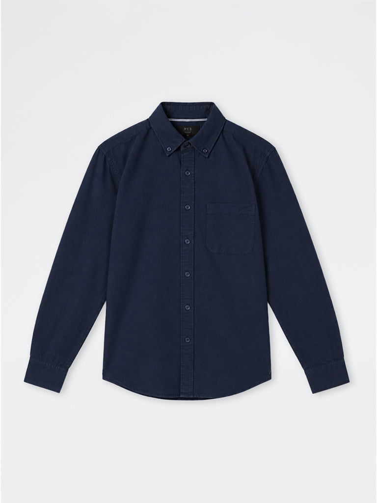 WES Casuals Navy Solid Relaxed-Fit Cotton Shirt
