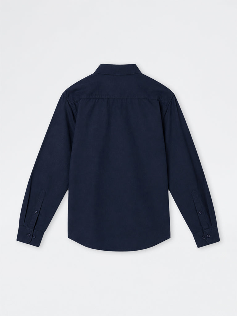 WES Casuals Navy Solid Relaxed-Fit Cotton Shirt