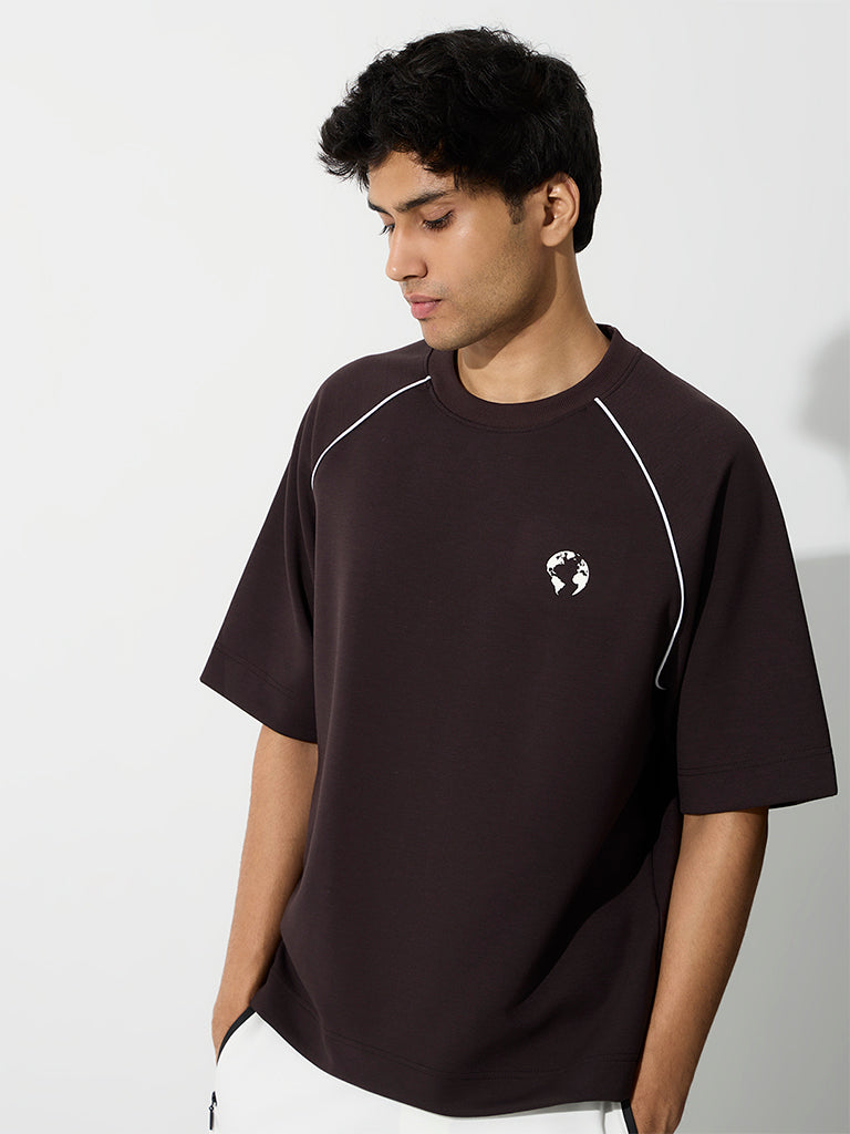 Nuoflexx Dark Brown Piping-Detail Relaxed-Fit T-Shirt