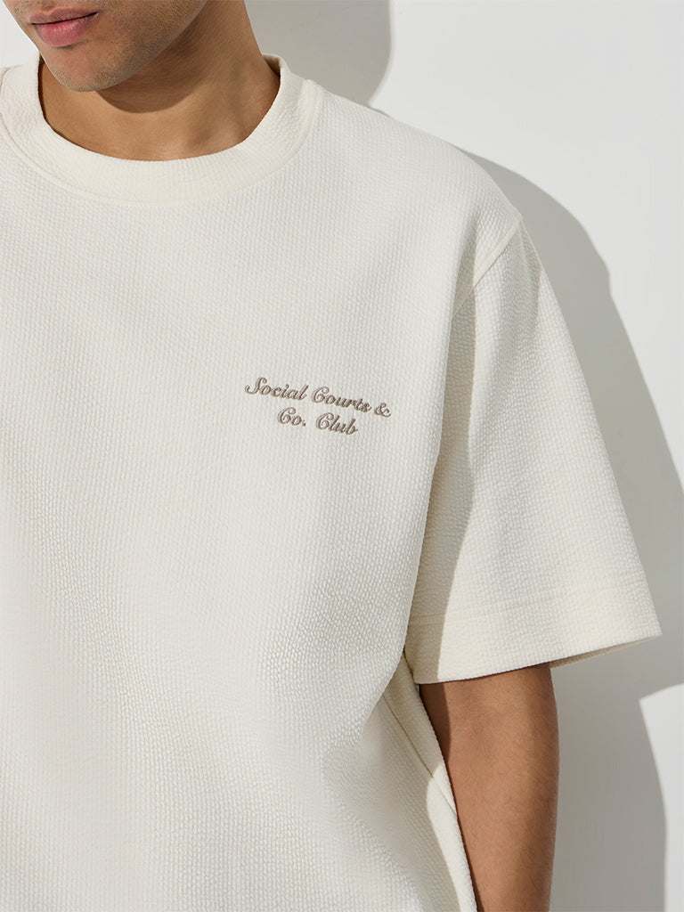 Nuoflexx Off-White Ribbed Relaxed-Fit Cotton-Blend T-Shirt