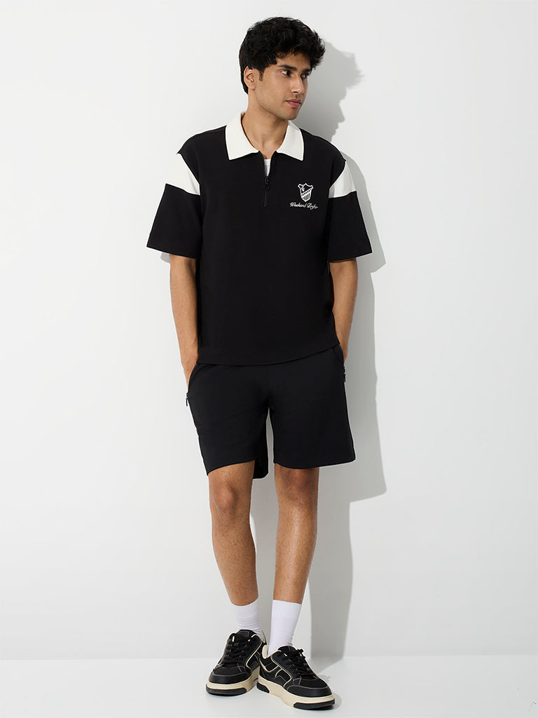 Nuoflexx Black Relaxed-Fit Mid-Rise Shorts