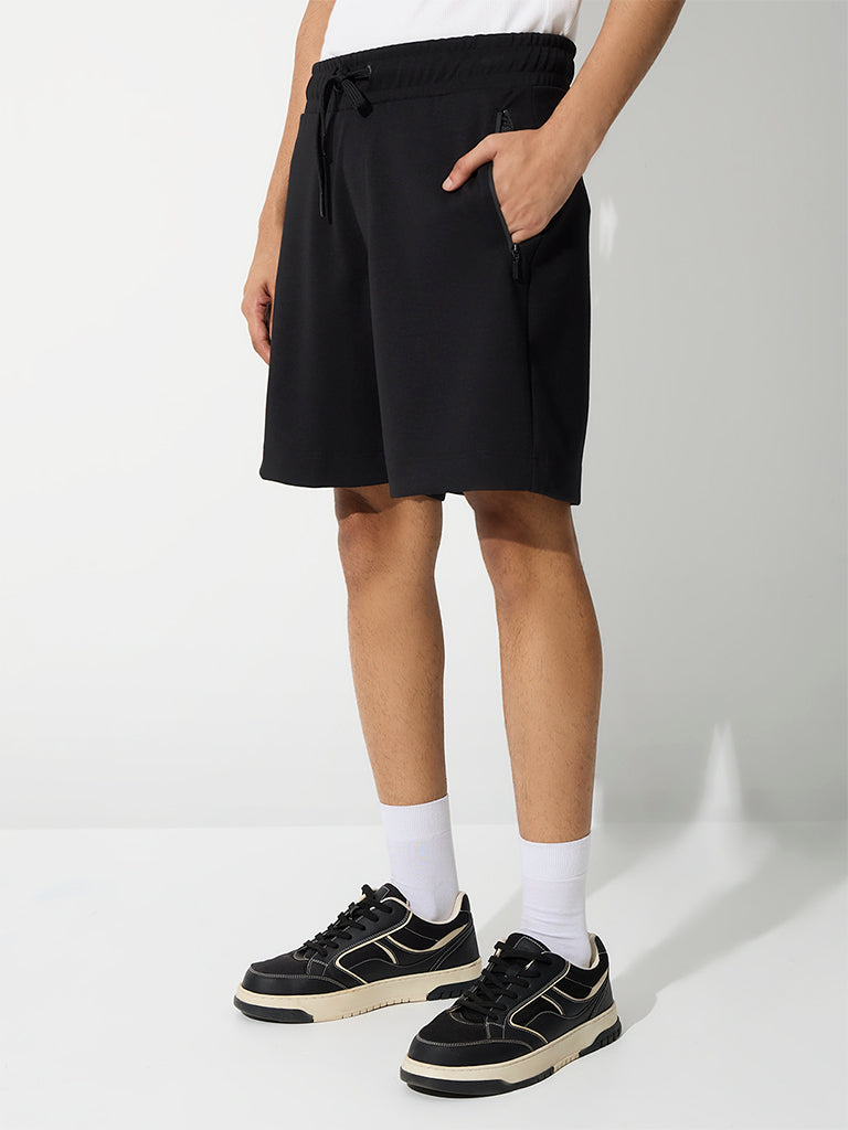 Nuoflexx Black Relaxed-Fit Mid-Rise Shorts